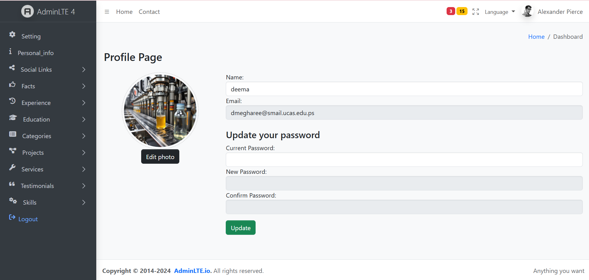 Dashboard laravel